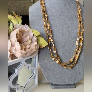 Layered Beaded Abalone Necklace in Warm  earth Tones